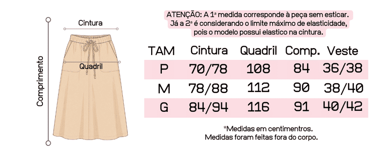 Tabela de Medidas da Jaqueta Ariana