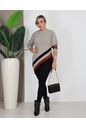 BLUSA MANGA LONGA TRICOT CELESTE - CINZA CLARO C/ LISTRAS PRETAS