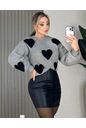 BLUSA MANGA LONGA TRICOT ROSI - CINZA C/ PRETO