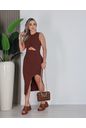 VESTIDO MIDI CANELADO CRISTIANE - MARROM
