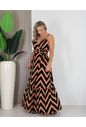 VESTIDO LONGO TRANSPASSADO RAMONA - ESTAMPA GEOMÉTRICA BEGE ESCURO