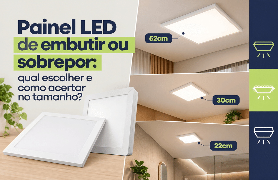 Banner Painel LED de embutir ou sobrepor: qual escolher e como acertar no tamanho?