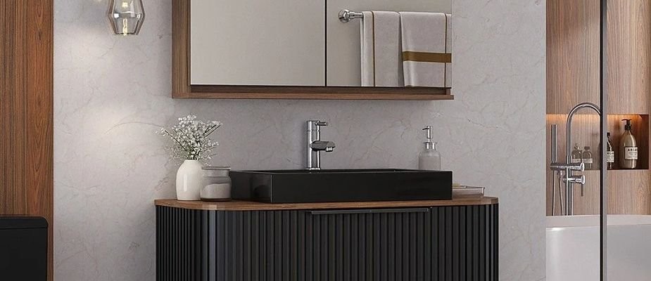 Banner Balcão para Banheiro Alice 100cm Preto Suspenso