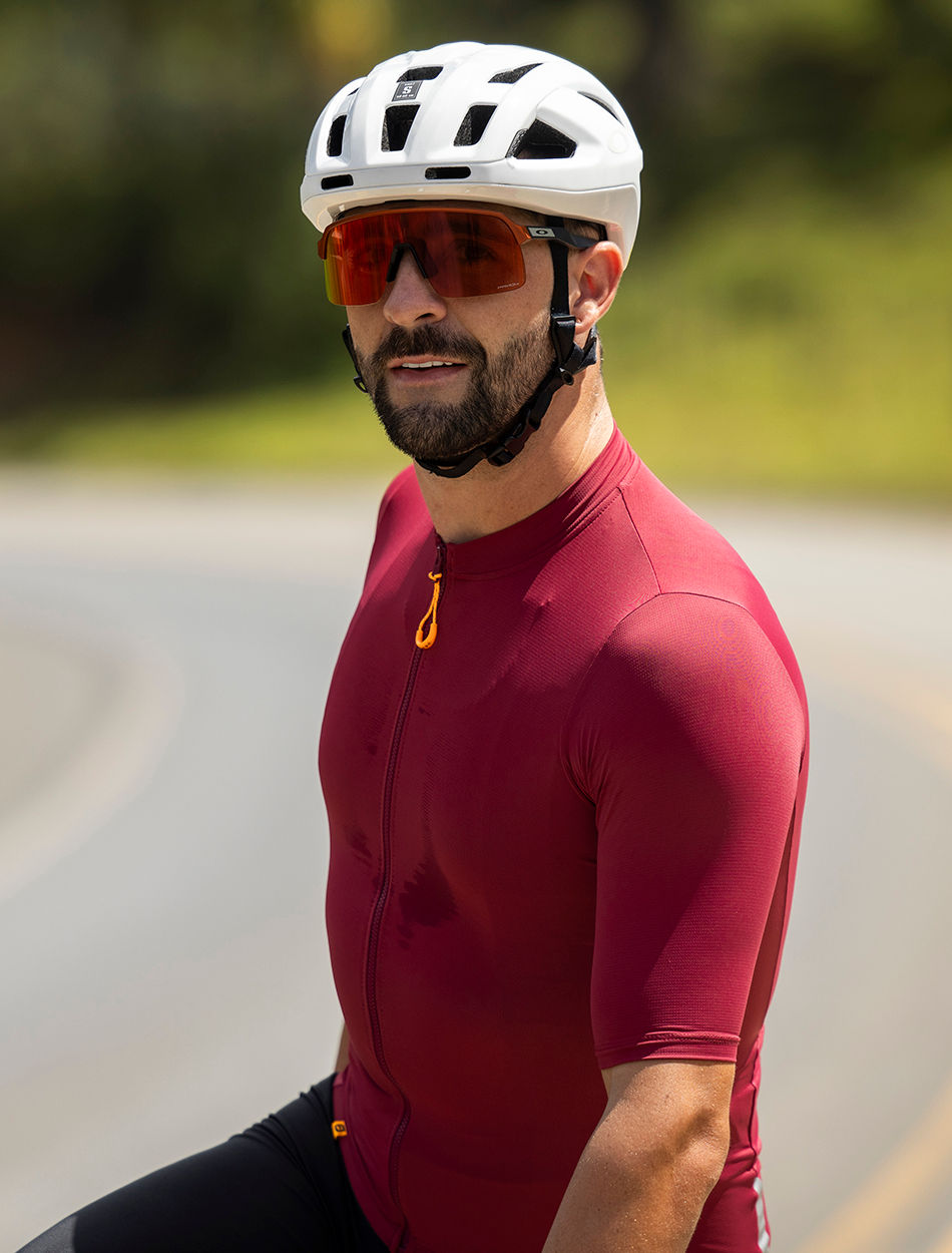 camisa de ciclismo masculina vermelha