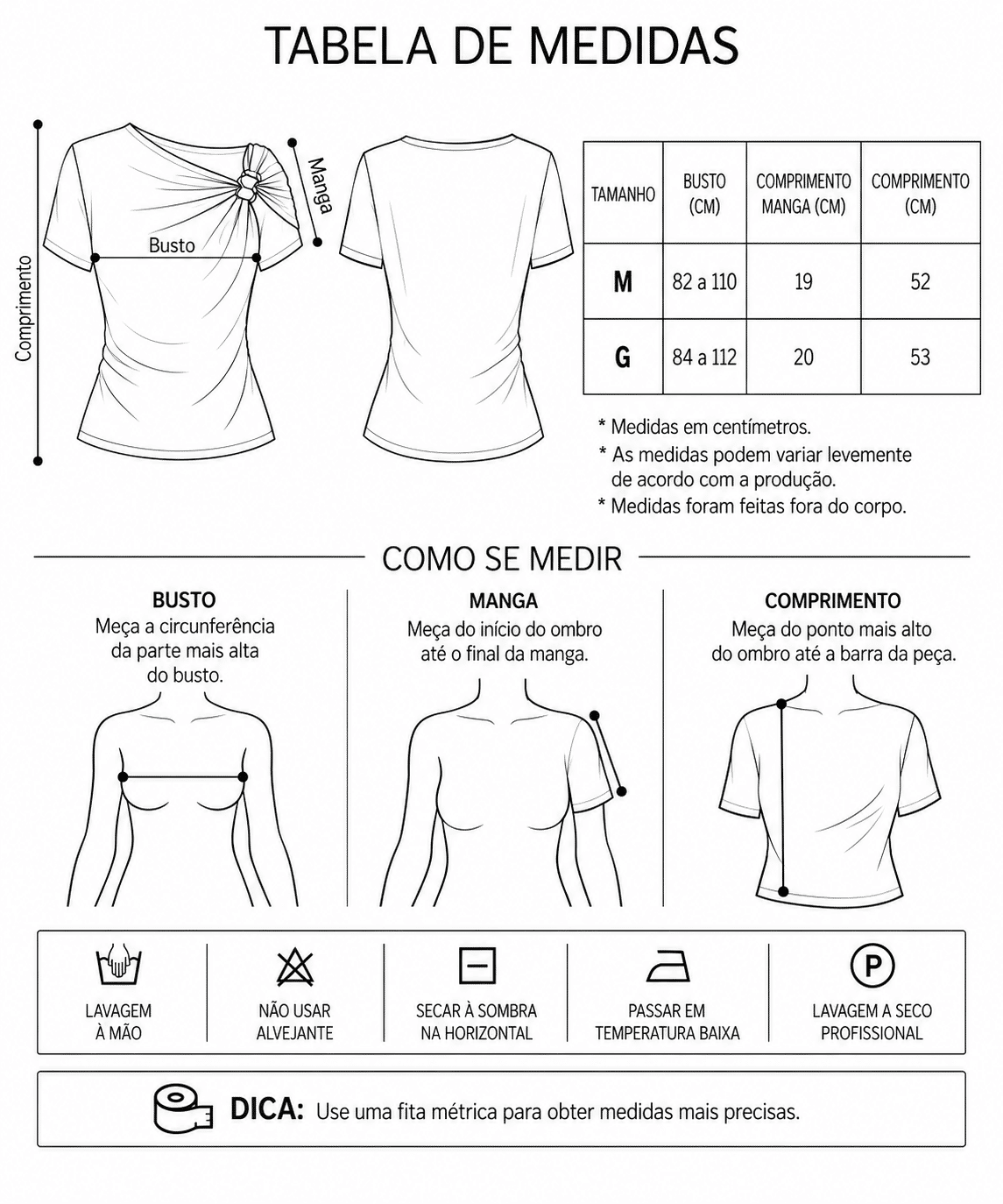 Tabela de Medidas da Jaqueta Ariana