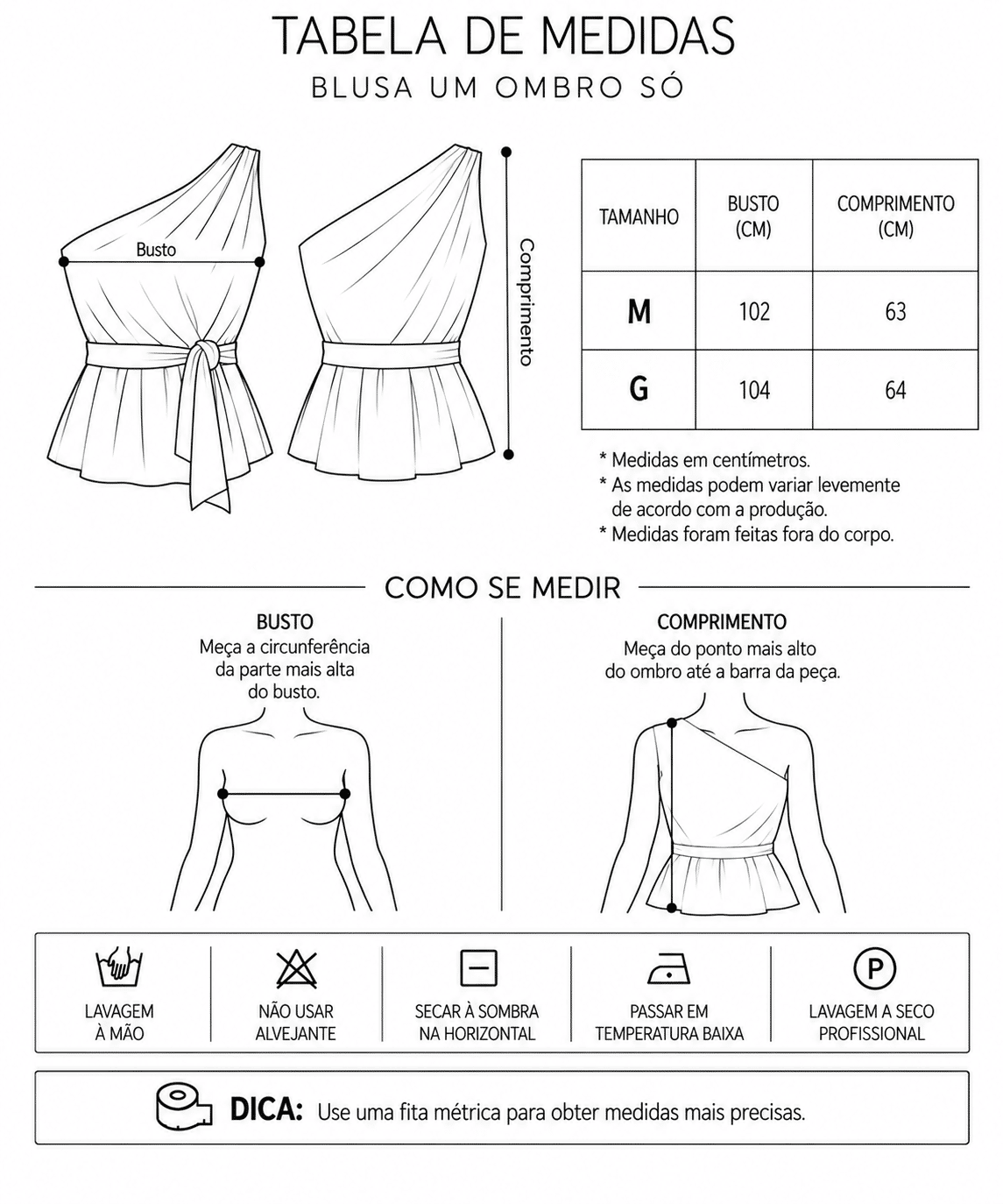 Tabela de Medidas da Jaqueta Ariana