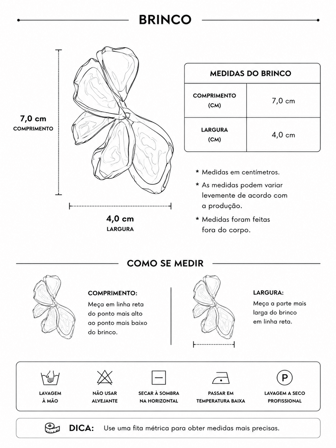 Tabela de Medidas da Jaqueta Ariana