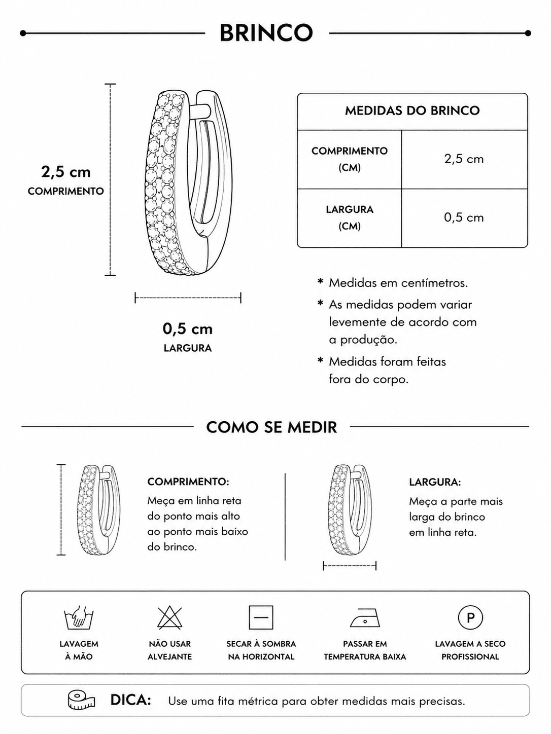 Tabela de Medidas da Jaqueta Ariana