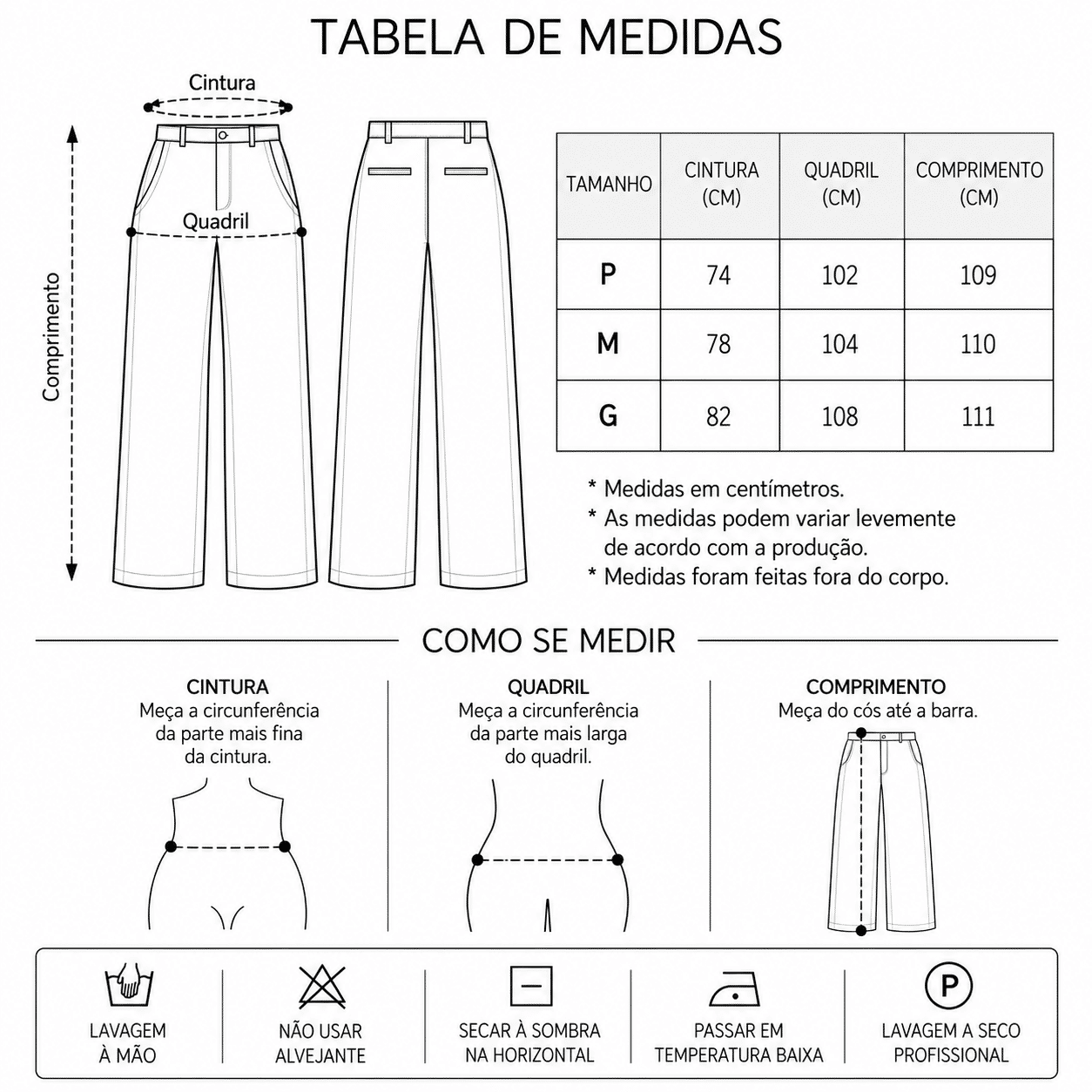 Tabela de Medidas da Jaqueta Ariana