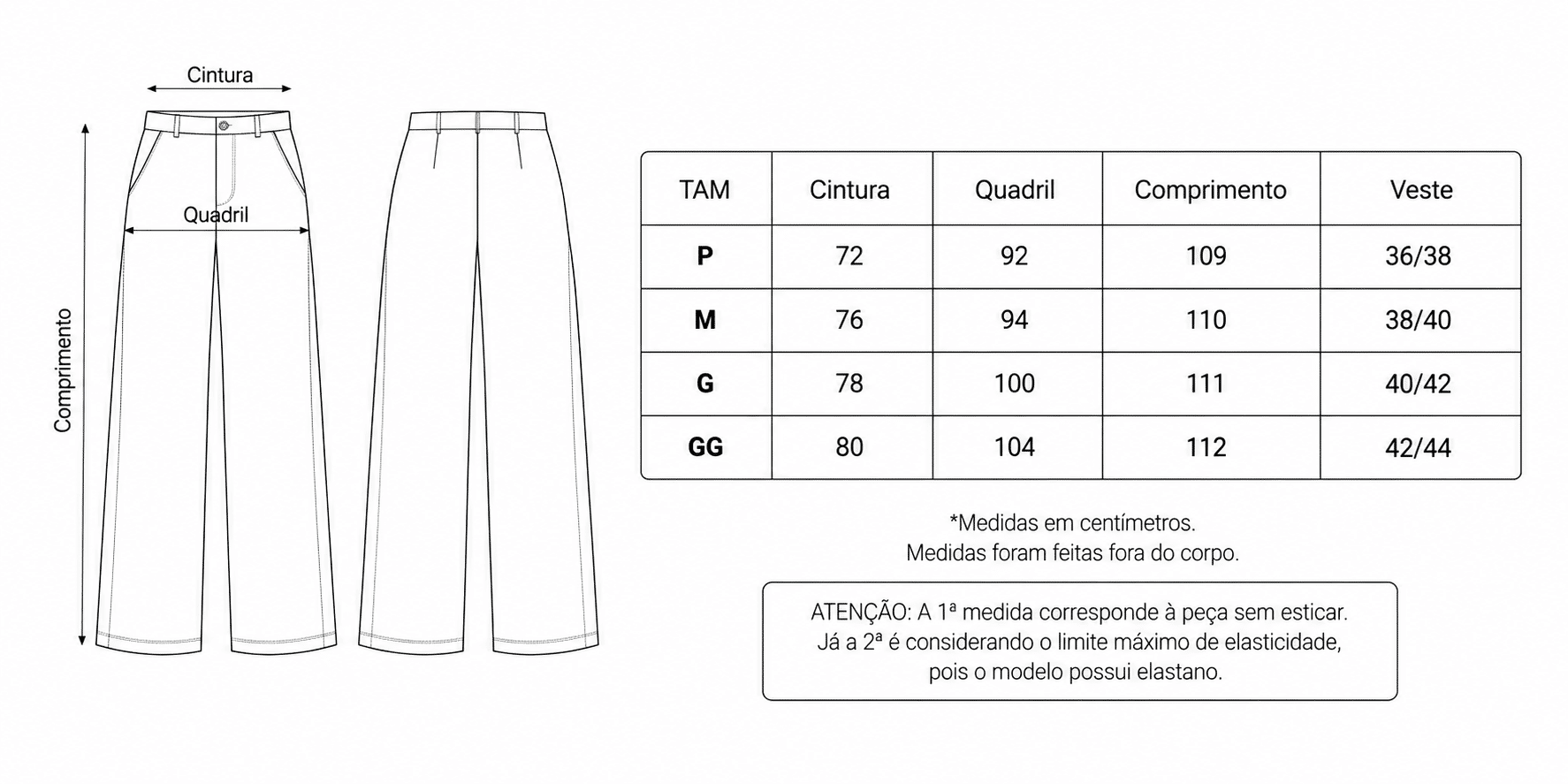 Tabela de Medidas da Jaqueta Ariana