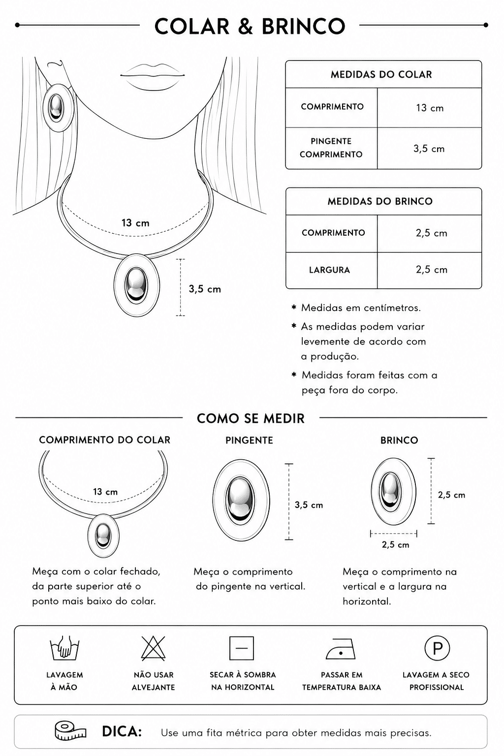 Tabela de Medidas da Jaqueta Ariana