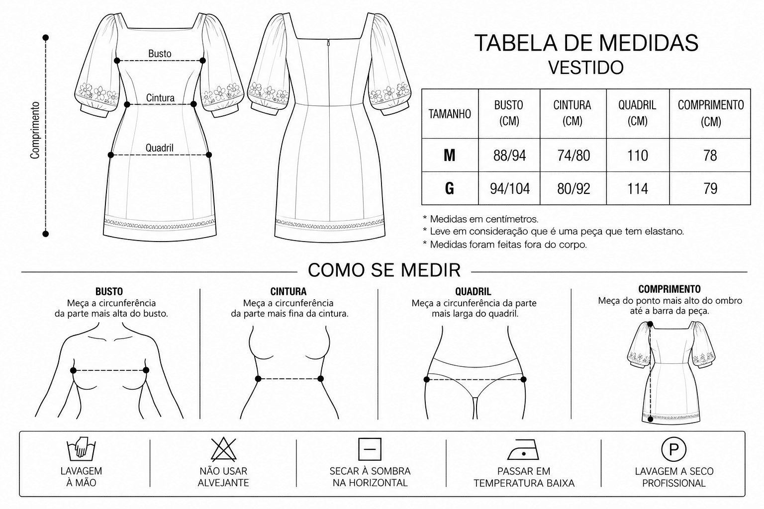 Tabela de Medidas da Jaqueta Ariana