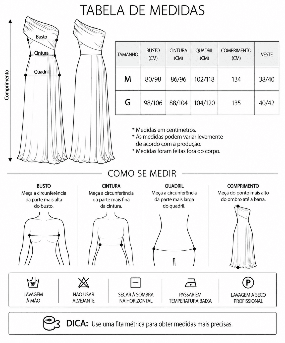 Tabela de Medidas da Jaqueta Ariana