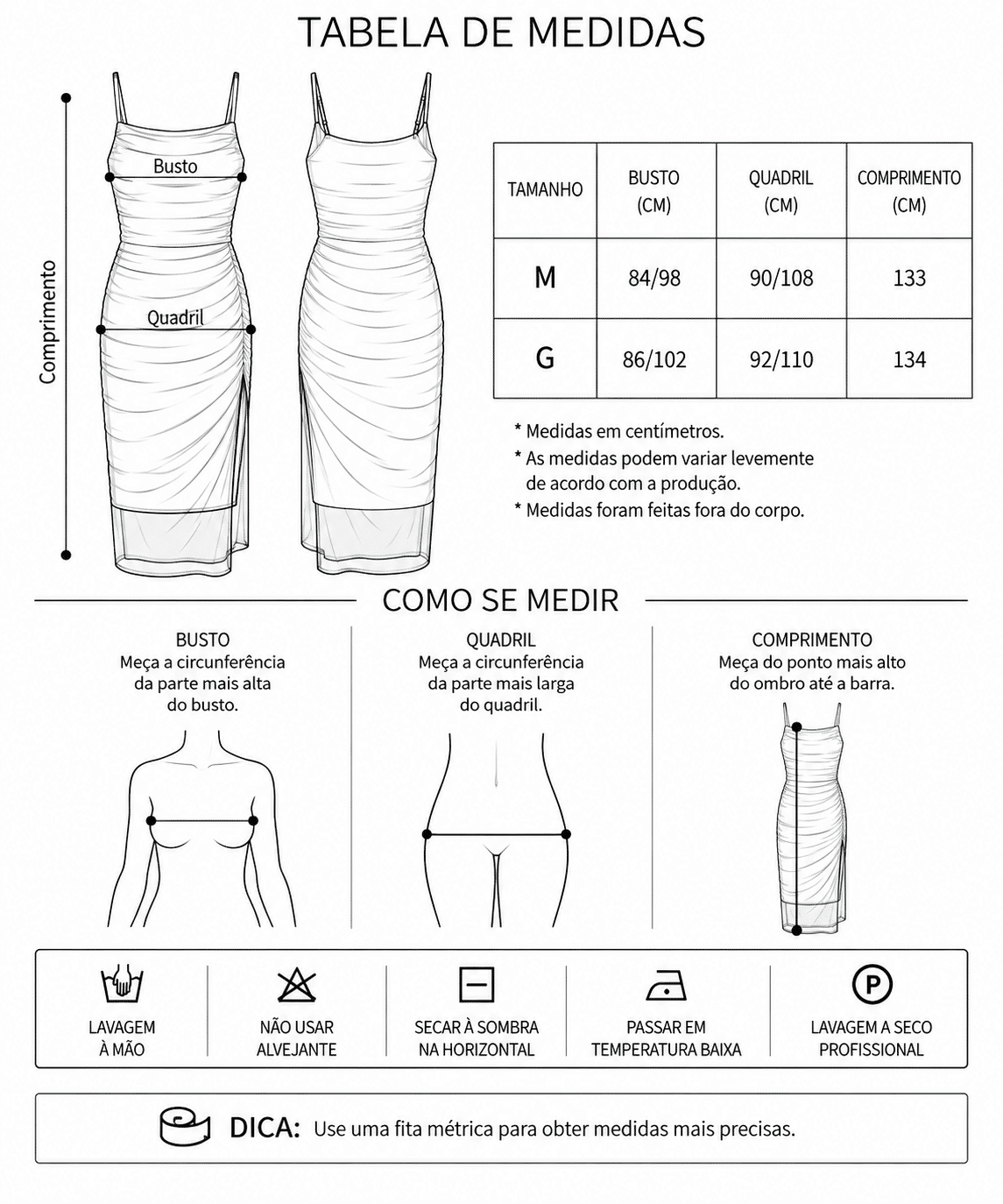 Tabela de Medidas da Jaqueta Ariana