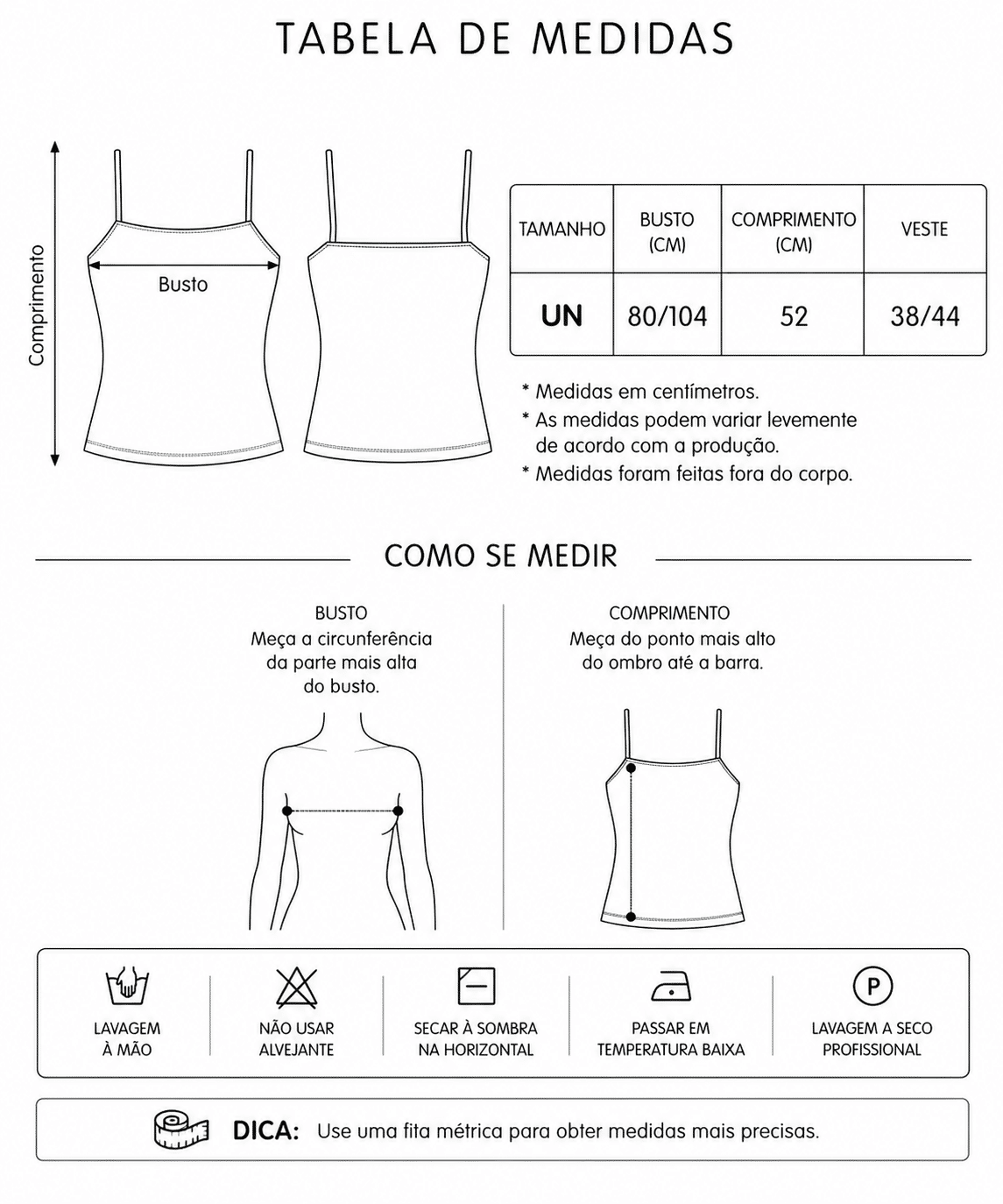 Tabela de Medidas da Jaqueta Ariana