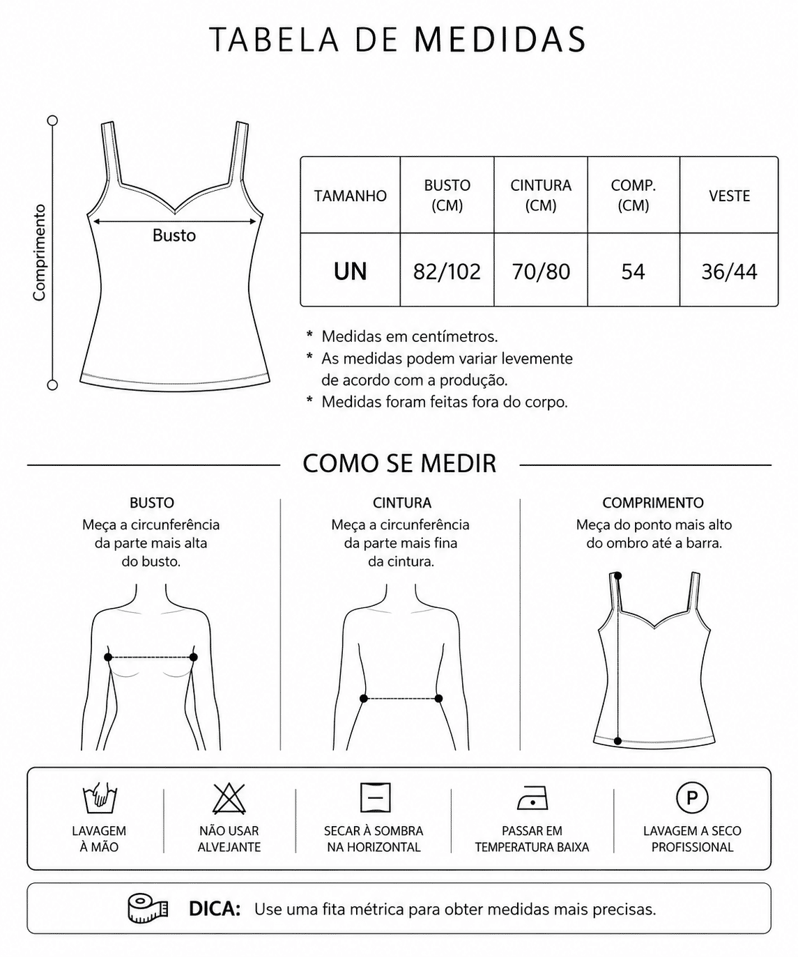 Tabela de Medidas da Jaqueta Ariana