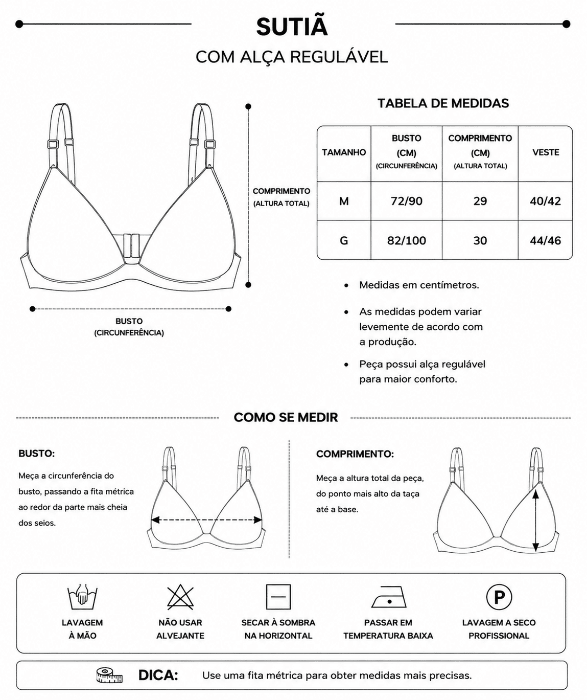 Tabela de Medidas da Jaqueta Ariana