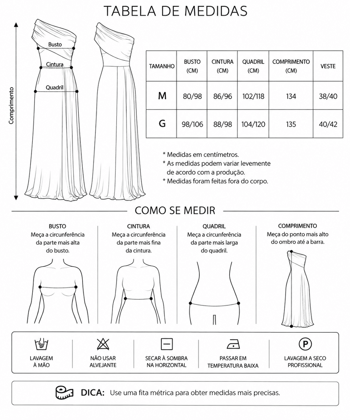 Tabela de Medidas da Jaqueta Ariana