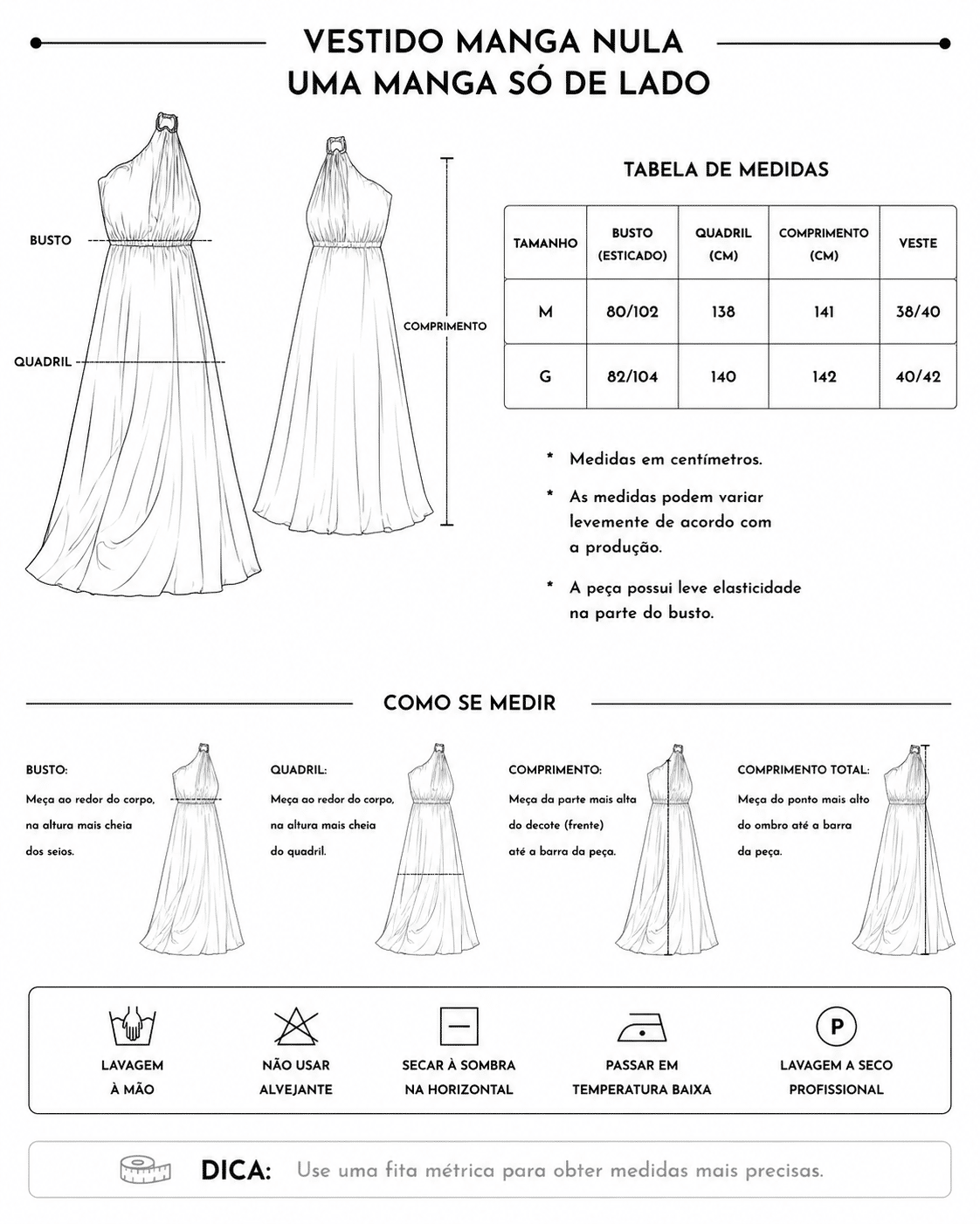 Tabela de Medidas da Jaqueta Ariana