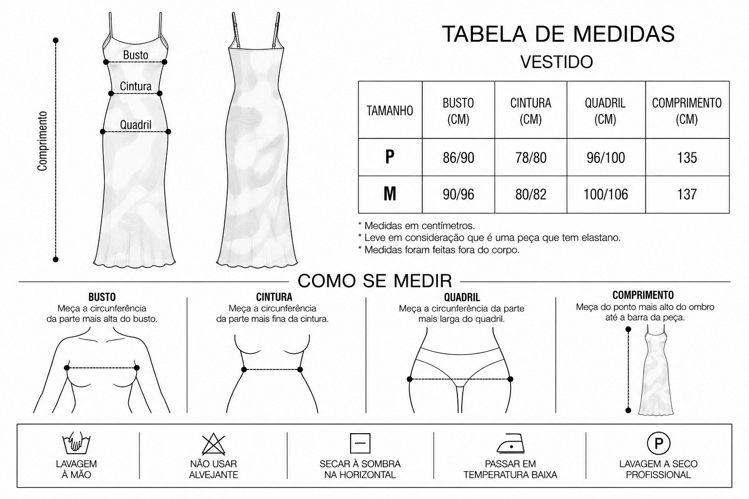 Tabela de Medidas da Jaqueta Ariana