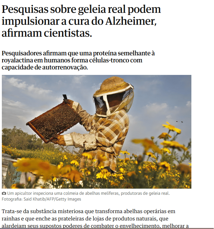 Pesquisa científica sobre Geleia Real no The Guardian