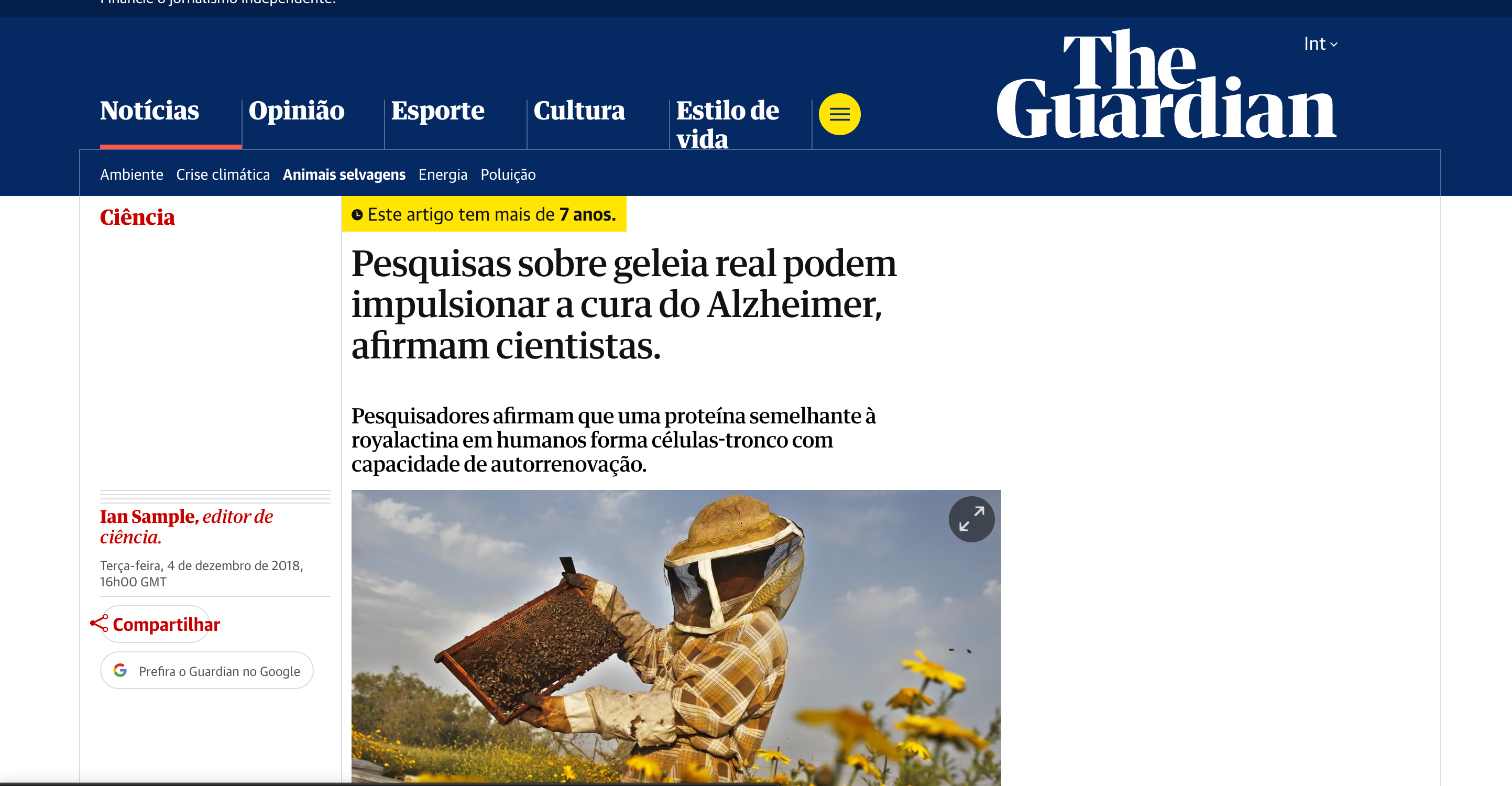 Pesquisa científica sobre Geleia Real no The Guardian