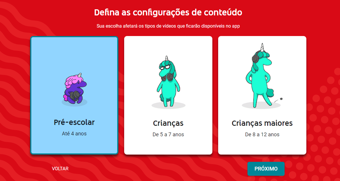 Tela de configurações do YouTube Kids