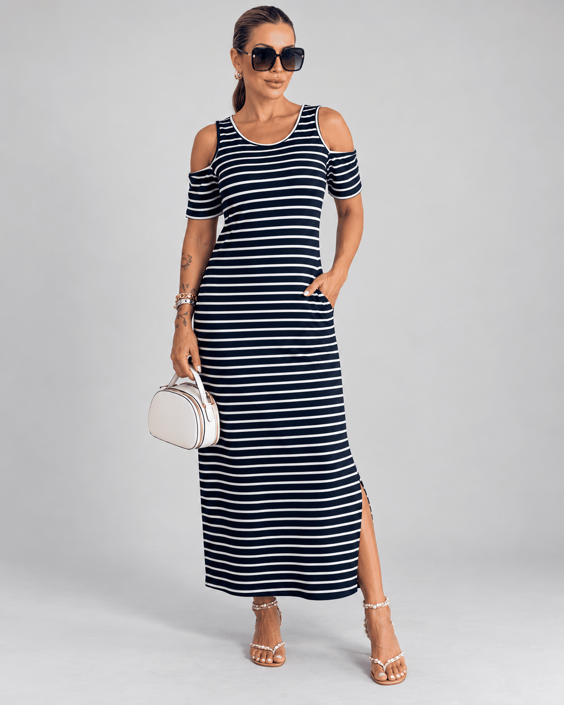 Vestido Giulia Listrado Preto e Branco - Apresentação