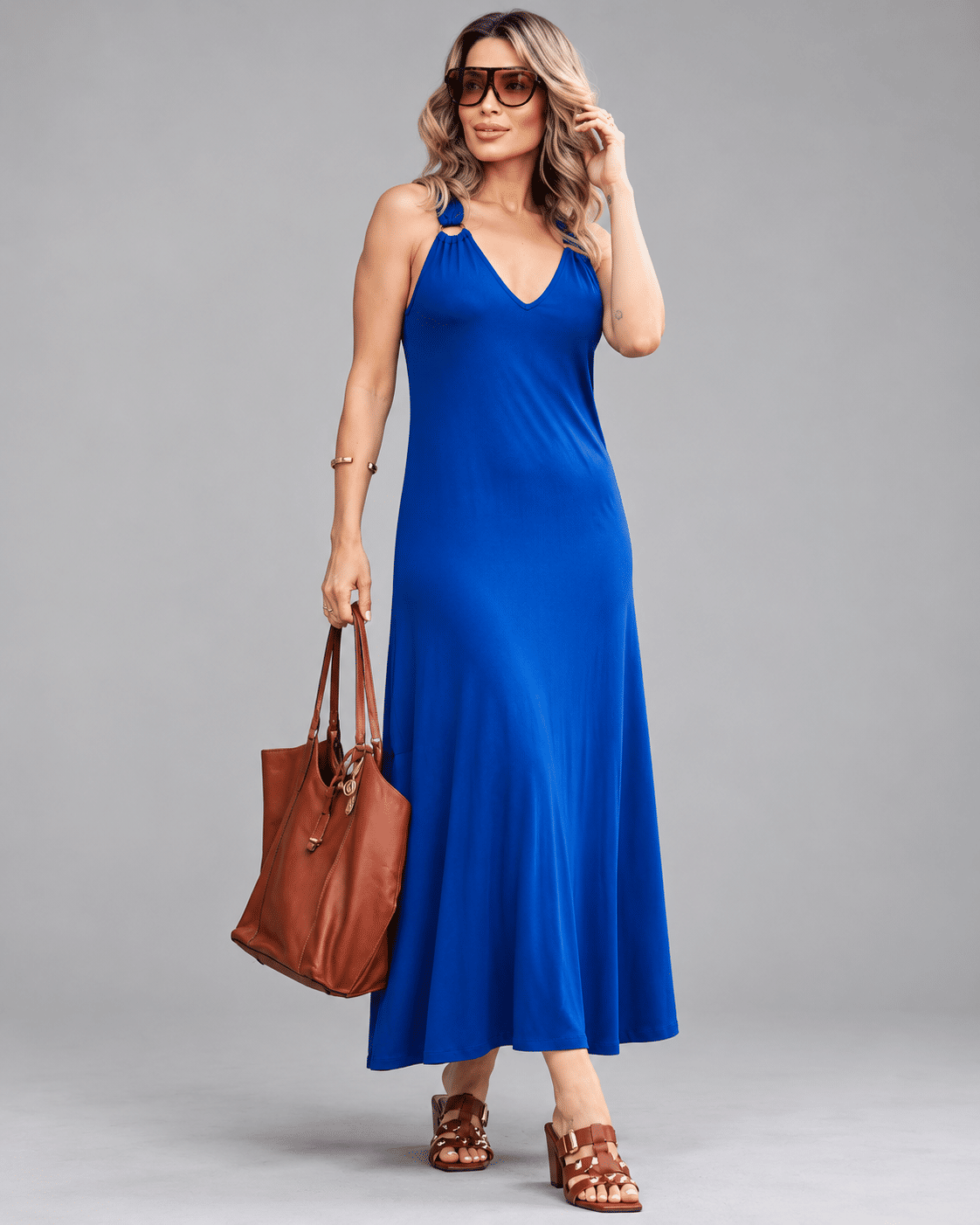 Vestido Evasê Heloisa Azul Royal - Apresentação
