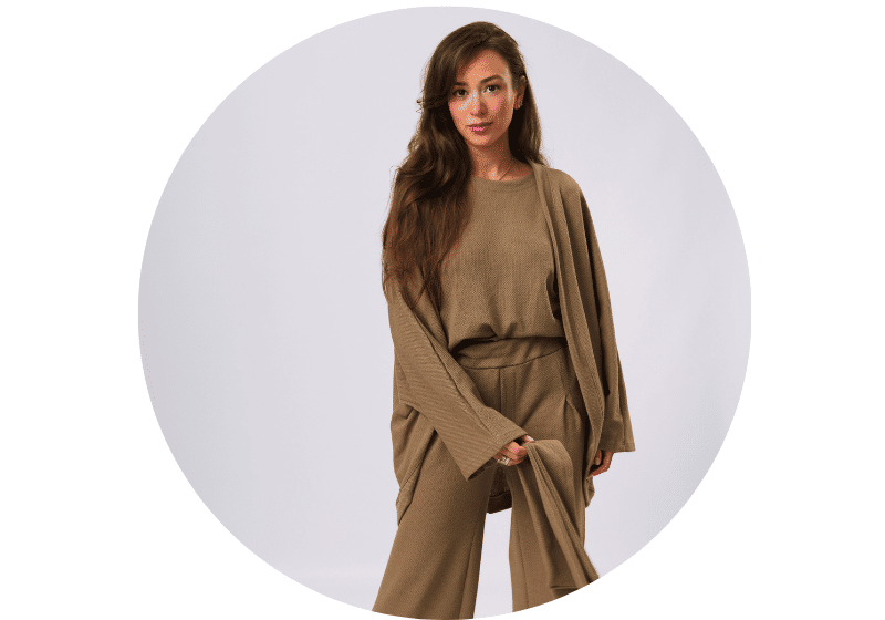 Trio Panna Olive - conjunto 3 peças em tricot verde oliva, vista completa